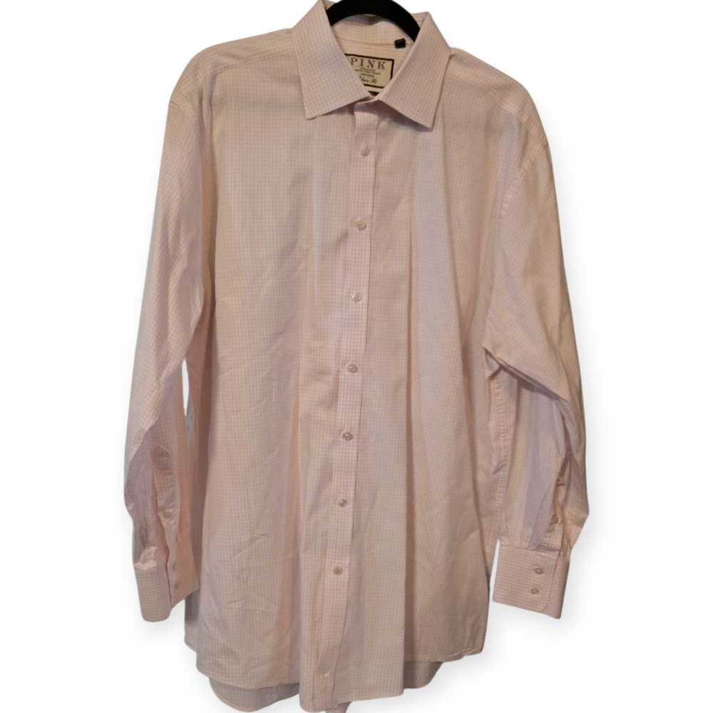 Thomas Pink The Bulldog Pink And White Check Button Down Dress Shirt